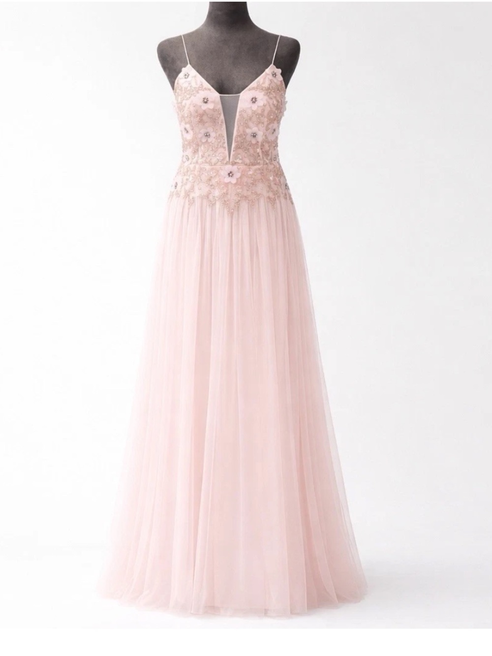 Aidan Mattox Pink Beaded 3D Floral Applique Tulle Prom Evening Gown Size 6